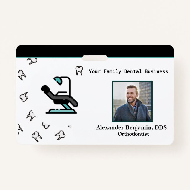 Employee Photo Dentist Logo Bar Code Name Badge ID Badge (Front)