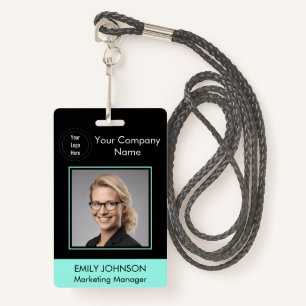 Employee Photo ID Badge   Black & Green QR Code 