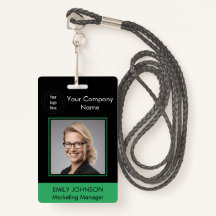 Employee Photo ID Badge | Black & Green | QR Code