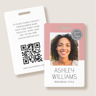 Employee Photo ID Badge Company Security Logo Pink