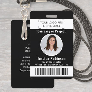 Employee Photo ID Barcode Black and White Access Badge