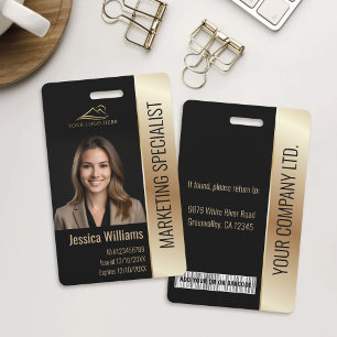 Employee Photo ID Barcode Logo Black & Gold ID Badge