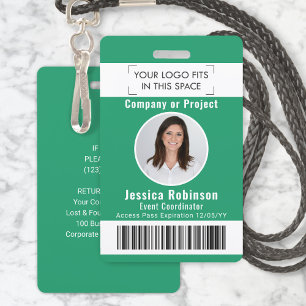 Employee Photo ID Barcode Logo Green Access Pass ID Badge