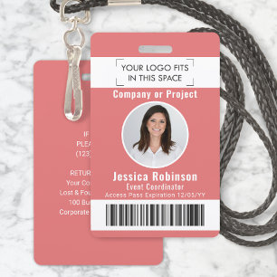 Employee Photo ID Barcode Logo Pink Access Pass ID Badge
