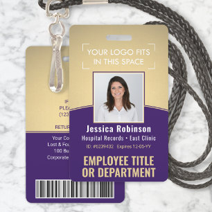 Employee Photo ID Barcode Logo Purple Gold Curve ID Badge