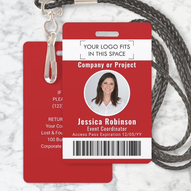 Employee Photo ID Barcode Logo Red Access Pass ID Badge (Creator Uploaded)