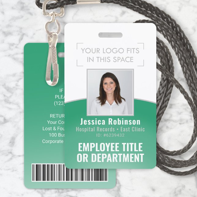 Employee Photo ID Barcode Your Logo Green Curve Badge (Creator Uploaded)