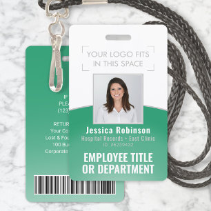 Employee Photo ID Barcode Your Logo Green Curve ID Badge