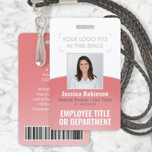 Employee Photo ID Barcode Your Logo Pink Curve ID Badge