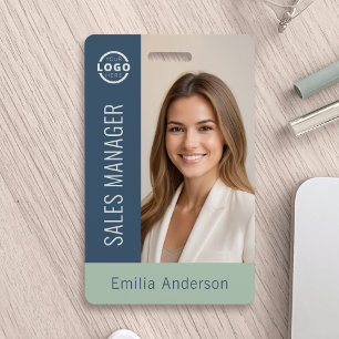 Employee Photo ID Business Logo Bold Blue Green ID Badge