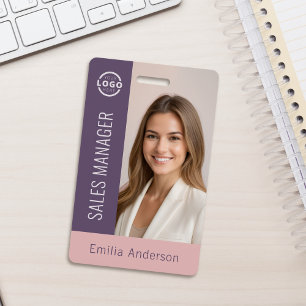 Employee Photo ID Business Logo Bold Pink Purple Badge