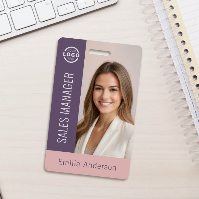 Employee Photo ID Business Logo Bold Pink Purple ID Badge (Creator Uploaded)