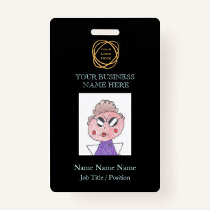 Employee Photo ID Company Logo QR Black Teal ID Badge