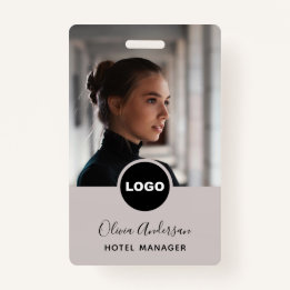 Employee Photo ID Company Logo QR Code Grey Black ID Badge
