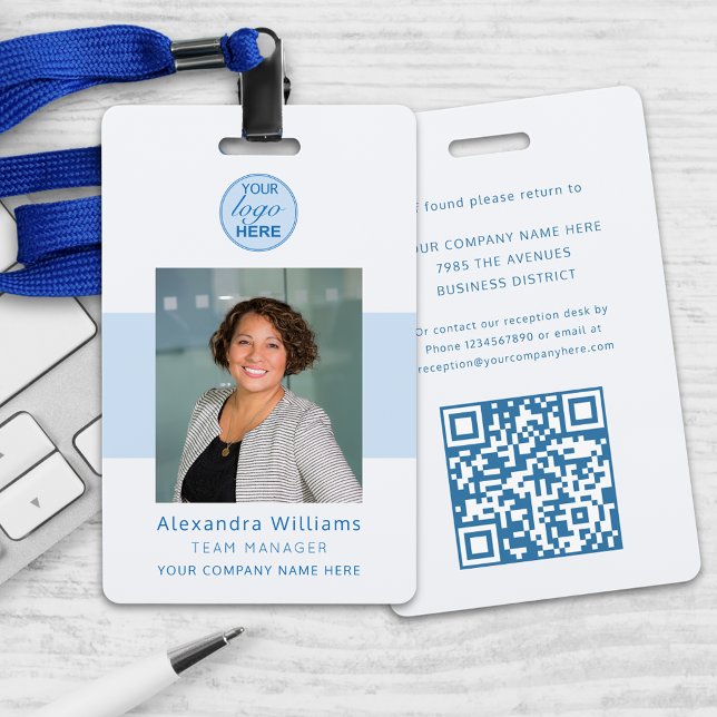 Employee Photo ID Company Logo QR Code Security Badge (Custom employee id qr code security badge lanyard)