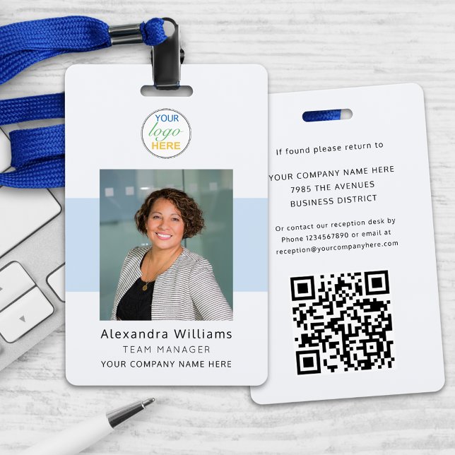 Employee Photo ID Company Logo QR Code Security ID Badge (Custom employee photo ID your logo here and QR code Security badge modern professional lanyard )