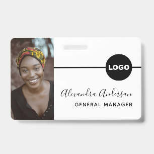 Employee Photo ID Company Logo QR Code White Black Badge