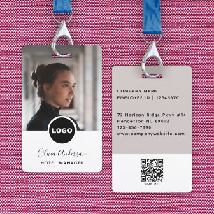 Employee Photo ID Company Logo QR Code White Black Badge