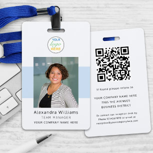 Employee photo ID Company Logo Security QR Code Badge