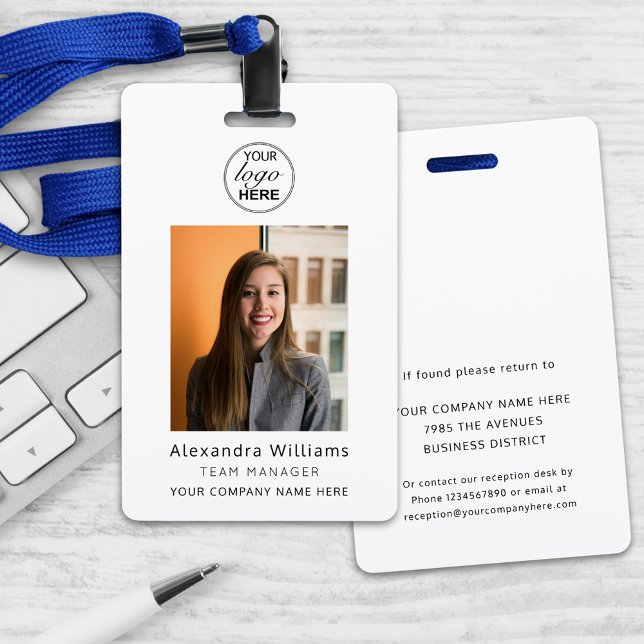 Employee photo ID Company Security Badge (Custom photo id corporate employee security badge With name, job title and details if lost)