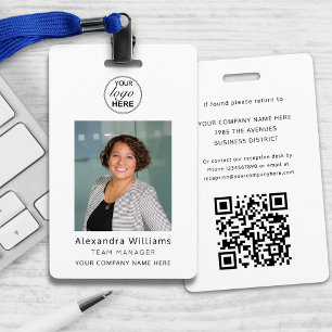 Employee Photo ID Corporate Logo QR Code Security Badge