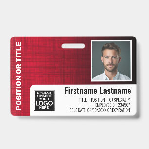 Employee Photo ID logo bar code modern linen red Badge