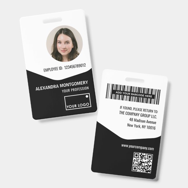 Employee Photo ID Logo Barcode QR Code Name Title  Badge (Front & Back)