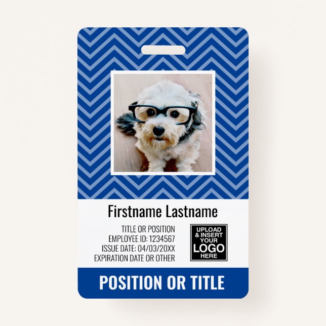 Employee Photo ID - modern chevron, logo, bar code ID Badge (Front)