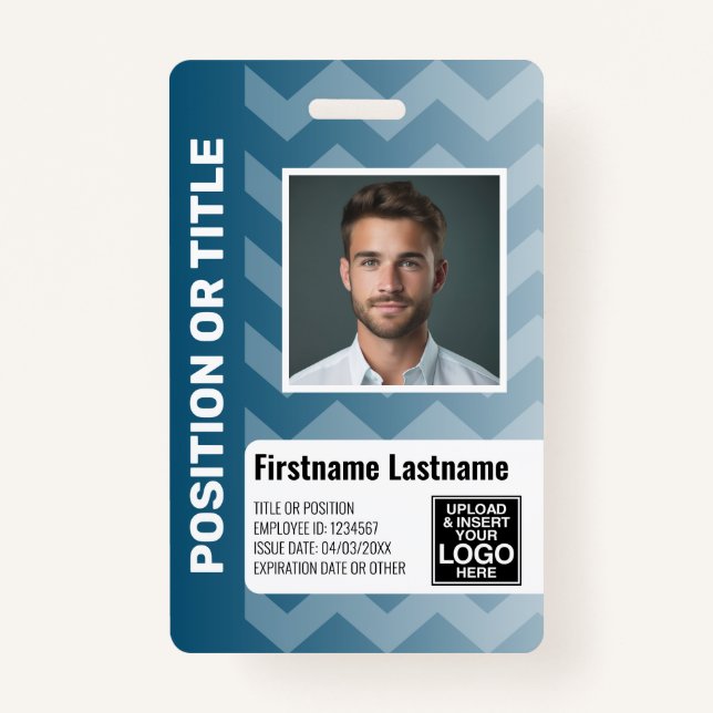 Employee Photo ID - modern chevron, logo bar code ID Badge (Front)