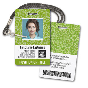 Employee Photo ID - modern mandala, logo, bar code ID Badge