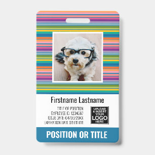 Employee Photo ID - modern stripes, logo, bar code Badge