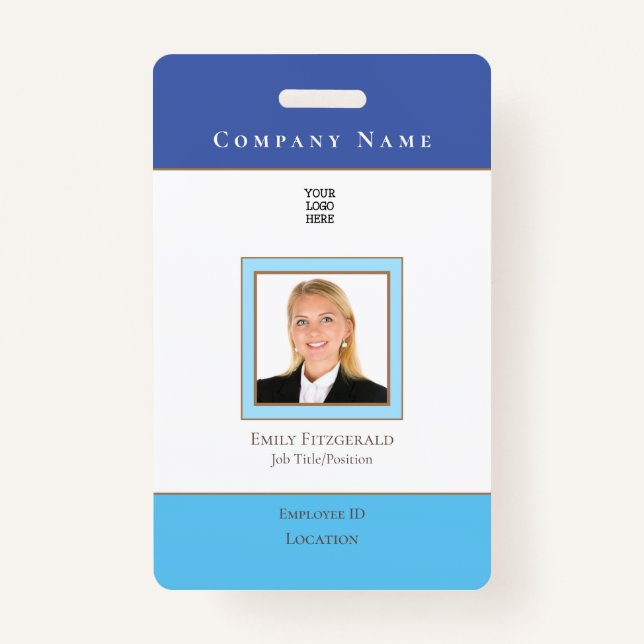 Employee Photo ID Name Logo Blue Gold ID Badge (Front)