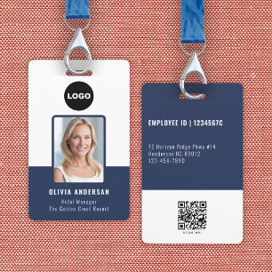 Employee Photo ID Navy QR Code Company Logo Badge
