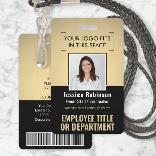 Employee Photo ID QR Barcode Your Logo Black Gold ID Badge
