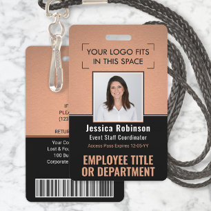 Employee Photo ID QR Barcode Your Logo Copper ID Badge
