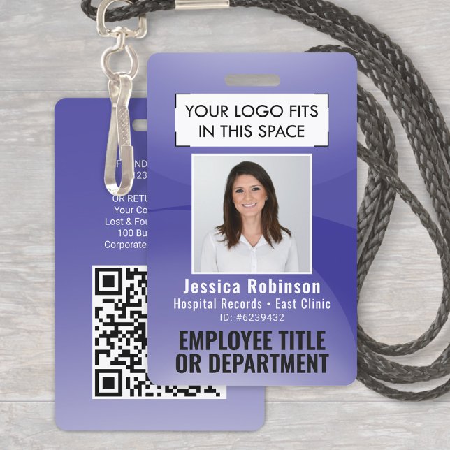 Employee Photo ID QR Barcode Your Logo Purple Arc ID Badge (Creator Uploaded)