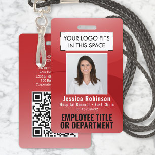 Employee Photo ID QR Barcode Your Logo Red Arc ID Badge