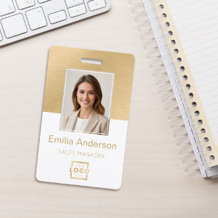 Employee Photo ID QR Code Logo White Brushed Gold Badge