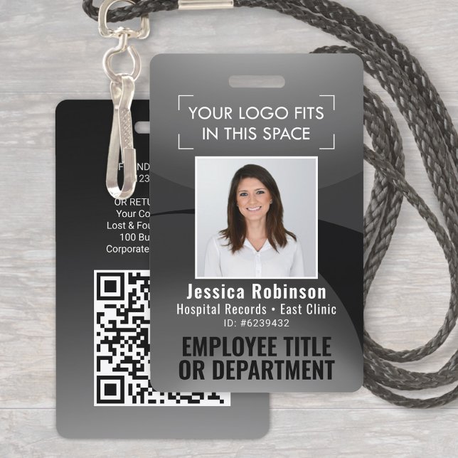 Employee Photo ID QR Code Your Logo Black Arc Badg Badge (Creator Uploaded)