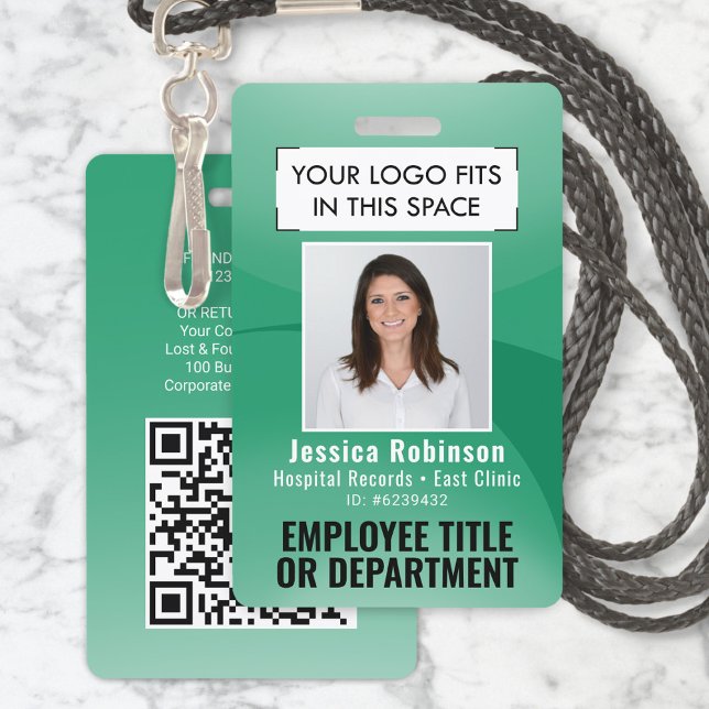 Employee Photo ID QR Code Your Logo Green Arc ID Badge (Creator Uploaded)