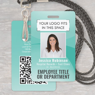 Employee Photo ID QR Code Your Logo Teal Blue Arc ID Badge
