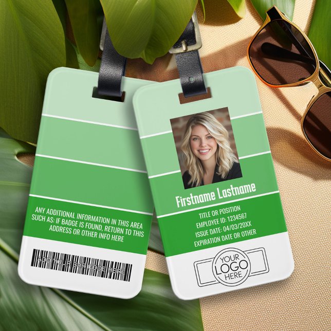 Employee Photo ID - stripes logo, professional Luggage Tag (Custom Logo Luggage Tag - Company Bag Tag)