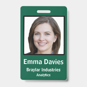 Employee Photo ID with custom details Green Badge