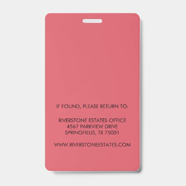 Employee Photo Identity Access Design ID Badge (Back)