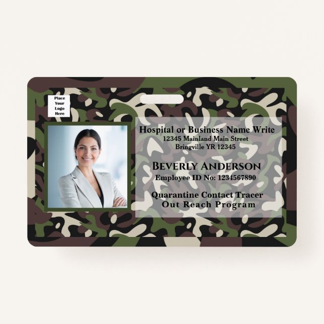 Employee Photo Logo Bar Code Business Custom ID Badge (Front)