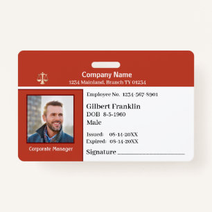 Employee Photo Logo Bar Code Name Custom  ID Badge