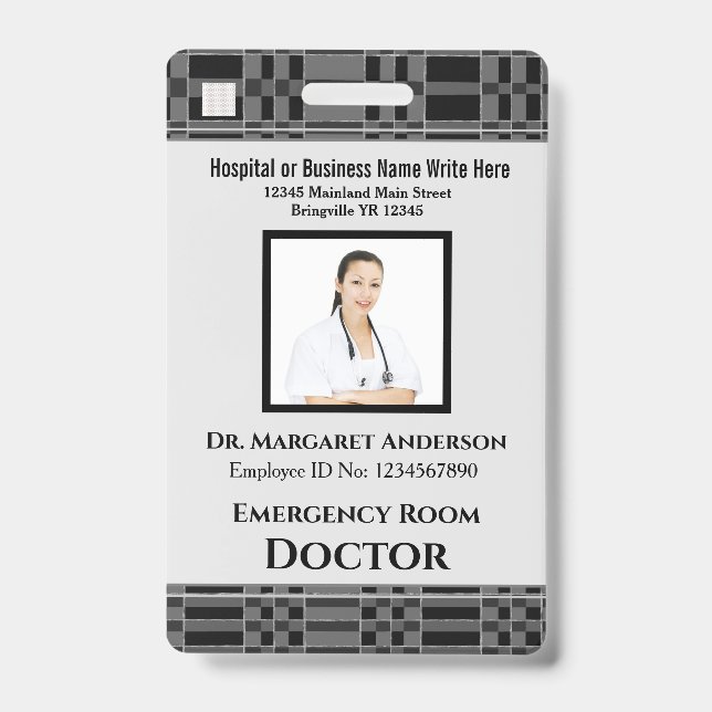 Employee Photo Logo Bar Code Name Custom ID Badge (Front)