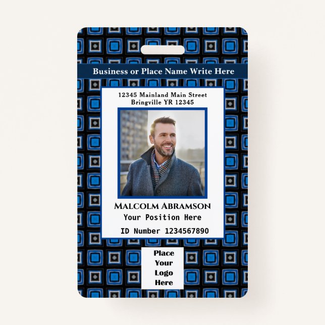 Employee Photo Logo Bar Code Name Custom ID Badge (Front)