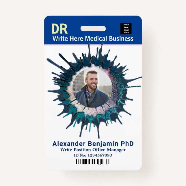 Employee Photo Logo Bar Code Name Custom ID Badge (Front)