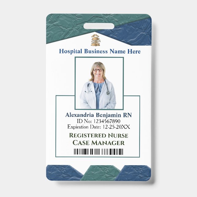 Employee Photo Logo Bar Code Name Custom ID Badge (Front)